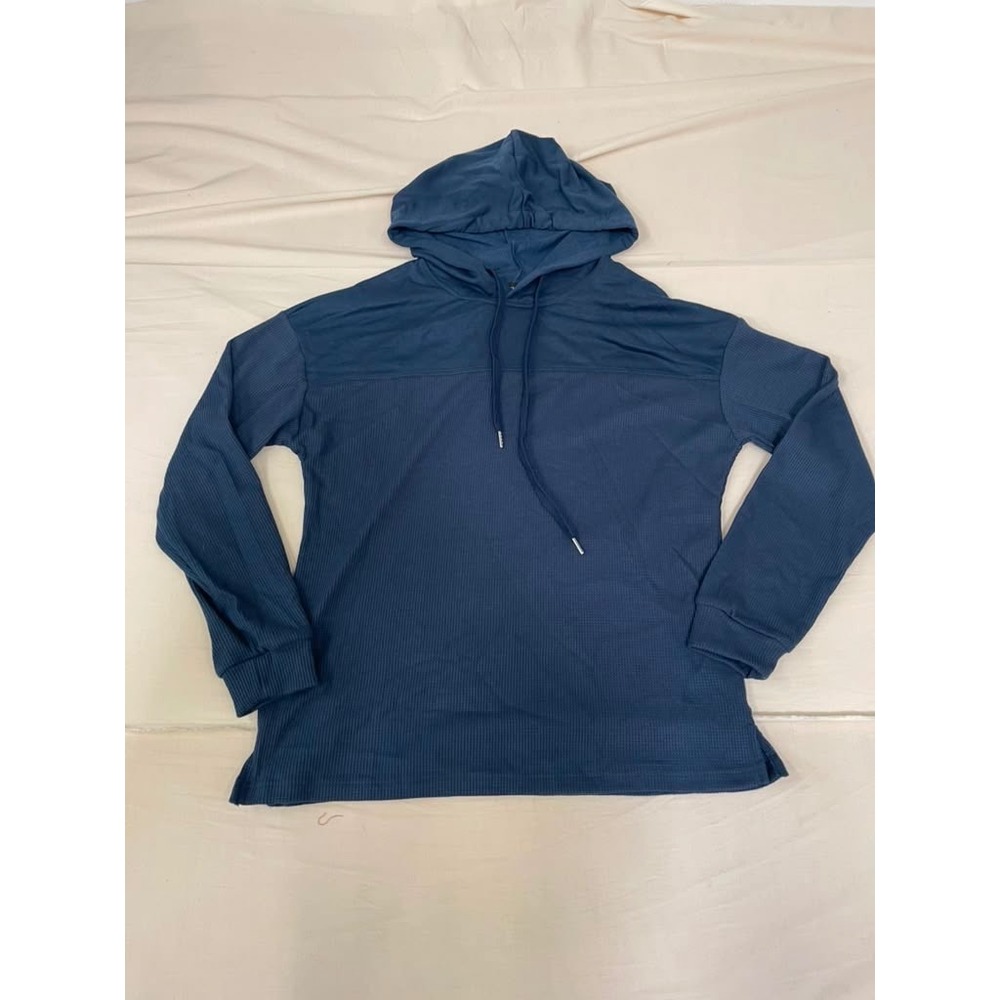 Dokotoo Womens‎ Waffle Knit Hoodie Navy Blue Drawstring Pullover Sweater Size M